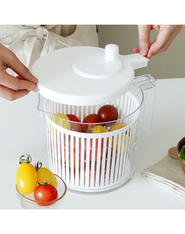콤팩트 만능 야채 탈수기 핸들 손잡이형 2.5L / 반자동 샐러드 스피너 믹싱볼 채반 세트