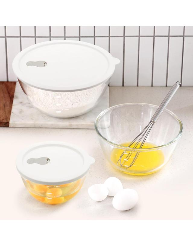 리본제이 내열유리 계량 믹싱볼 실리콘 뚜껑 세트 800ml / 전자레인지 오븐글라스 스팀홀 착용컷