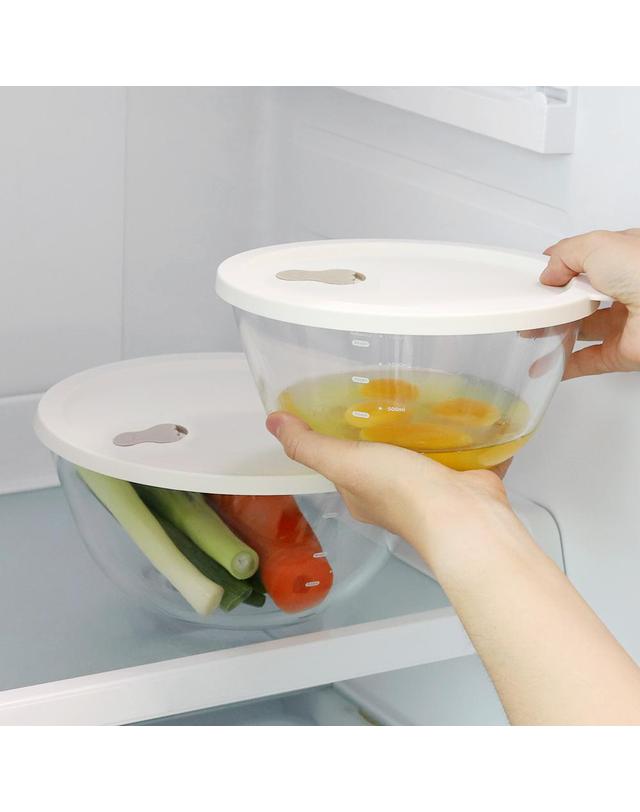 리본제이 내열유리 계량 믹싱볼 실리콘 뚜껑 세트 800ml / 전자레인지 오븐글라스 스팀홀 착용컷