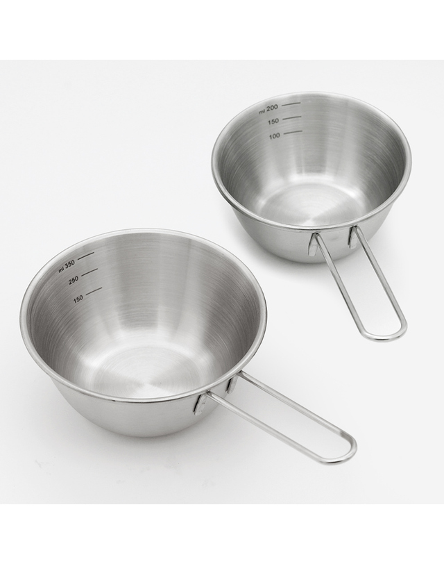 리본제이 304 스텐 롱핸들 미니 계량컵 2종세트 200ml+400ml / 스텐 손잡이 믹싱볼 착용컷