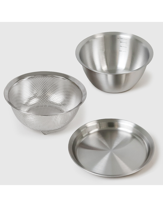 리본제이 3in1 스텐 304 믹싱볼 3종세트 1100ml / 믹싱볼+채반+트레이 세트 착용컷