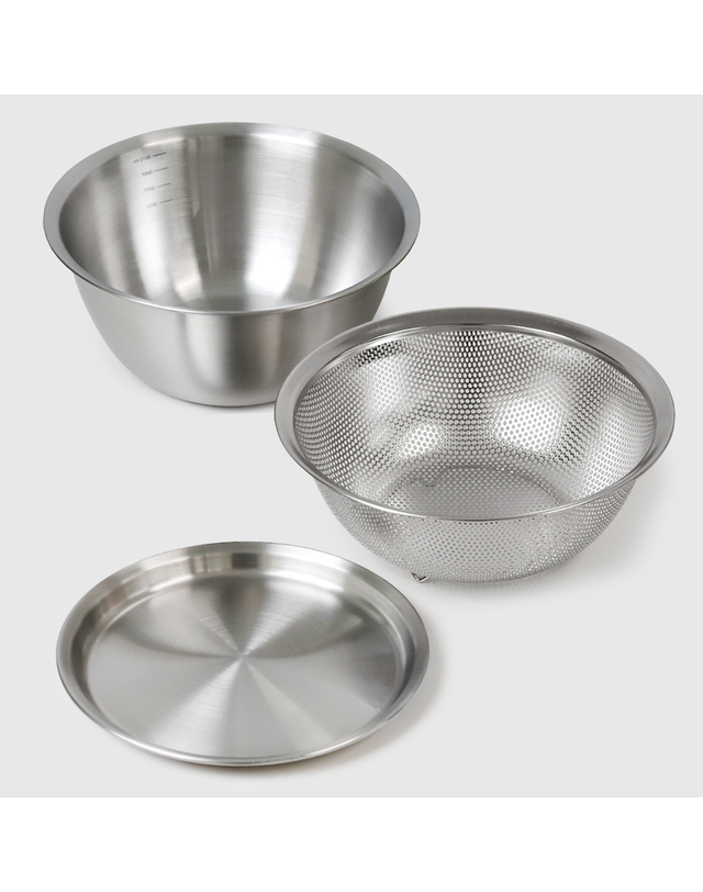 리본제이 3in1 스텐 304 믹싱볼 3종세트 2100ml / 믹싱볼+채반+트레이 세트 착용컷