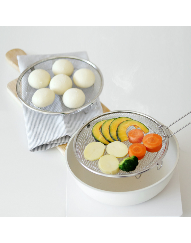 리본제이 304 스텐 채반 찜기 19cm (탈부착 손잡이 포함) / 원형 핸들 채반 야채 찜기 스티머 착용컷