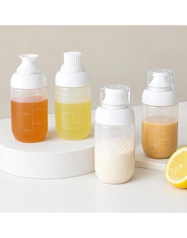 리본제이 퓨어 실리콘 다용도 양념통 160ml 4P세트 (소스통+소금통+브러쉬+오일병) / 소분용기 소스용기 착용컷