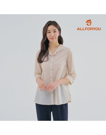 [올포유] [모델착장] 여성 둥근 카라 아우터형 블라우스 ALBLM3451-509