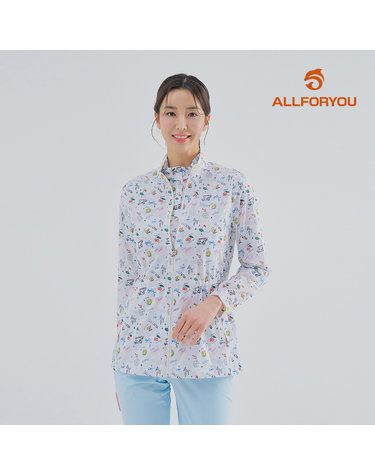 [올포유] [모델착장] 여성 파크골프 패턴 점퍼 AWJUM3461-100