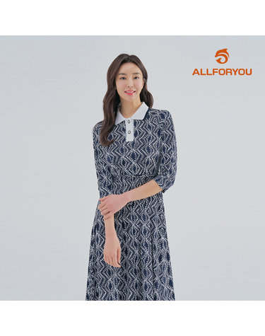 [올포유] [모델착장] 여성 니트 카라 프린트 7부 롱원피스 ALONM4431-915