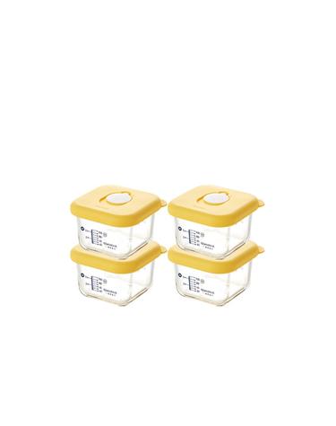 글라스락 베이비 눈금 이유식 스마일 캡 정사각 210ml 4조