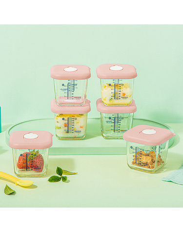 글라스락 베이비 눈금 이유식용기 큰용량 270ml 스마일캡 6조 세트 (핑크)