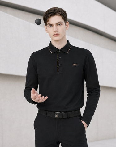 [ONLINE EXCLUSIVE] 블랙 하우스체크 포인트 카라 티셔츠