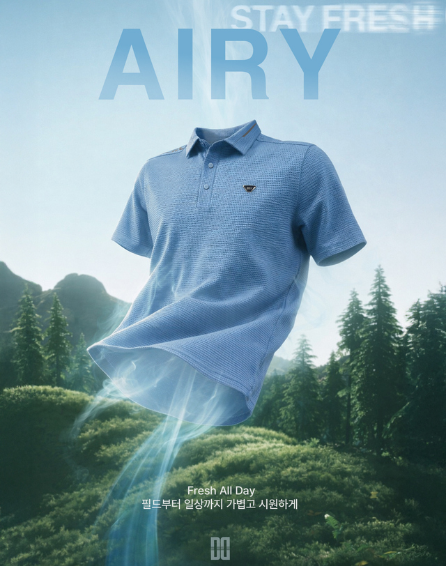 닥스 골프 [AIRY] 네이비 써커 스윙 긴팔 카라티 진한 네이비 착용컷