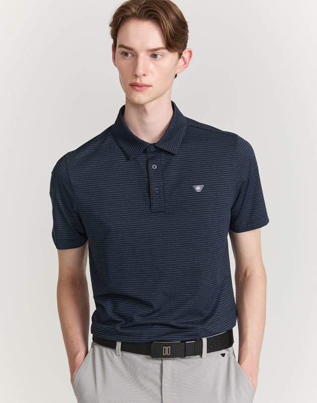 닥스 골프 [DAKS GOLF X BORGINI] 네이비 시그니처 반팔 카라티 진한 네이비 착용컷