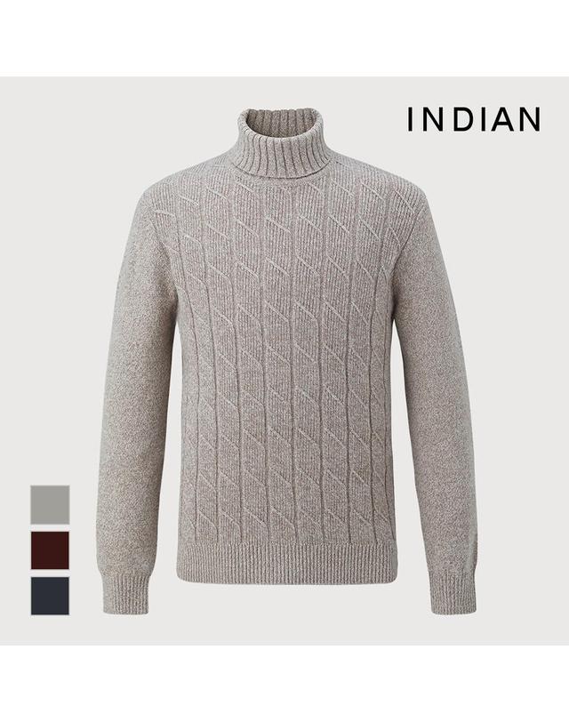 인디안 [INDIAN] 울혼방 케이블조직 롱터틀_MIUBF3W9371 착용컷