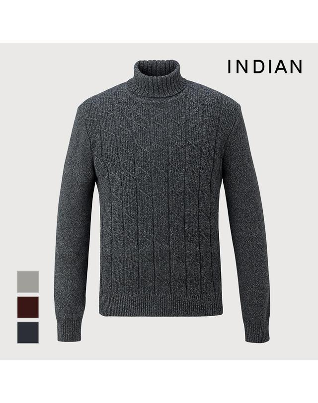 인디안 [INDIAN] 울혼방 케이블조직 롱터틀_MIUBF3W9371 착용컷