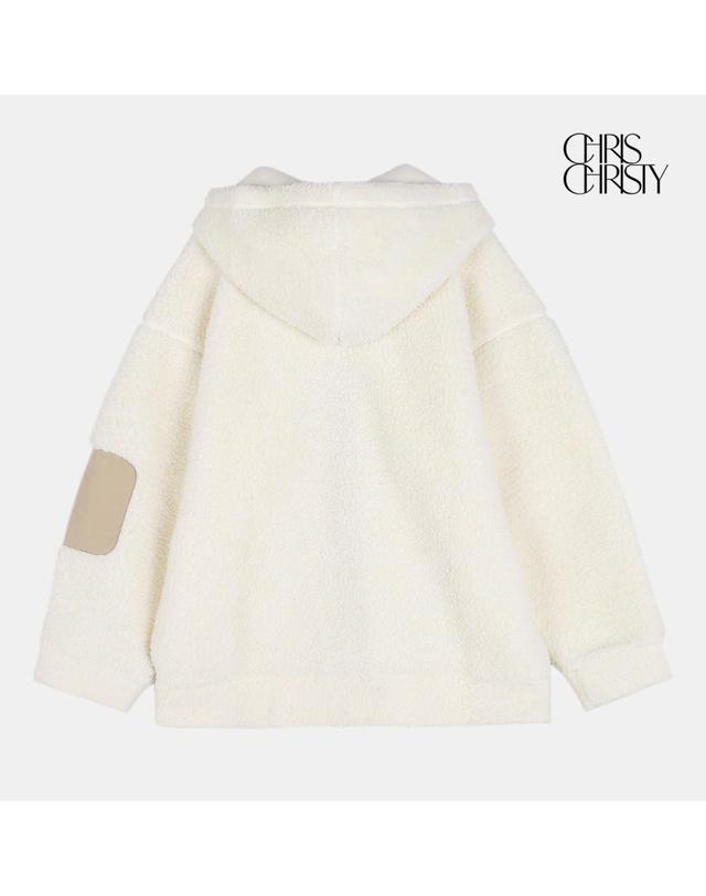 크리스크리스티 [크리스크리스티] 우븐패치 보아후드집업_CREAM / KKMALWFFL01 착용컷