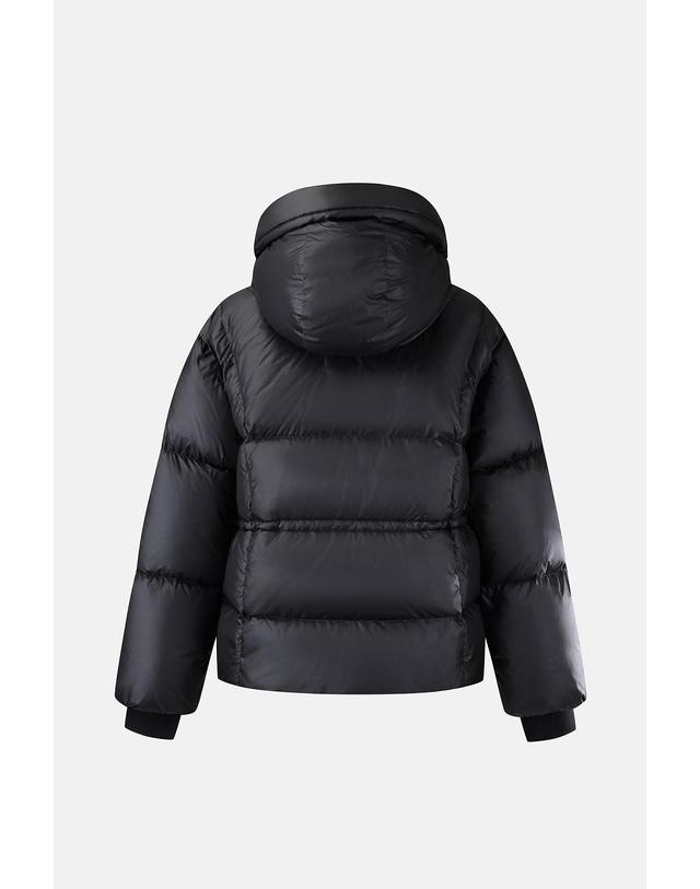코오롱스포츠 [코오롱스포츠] 여성 뉴볼륨 스탠다드 후드 미드 다운 재킷 TVJDW26582BLK 착용컷