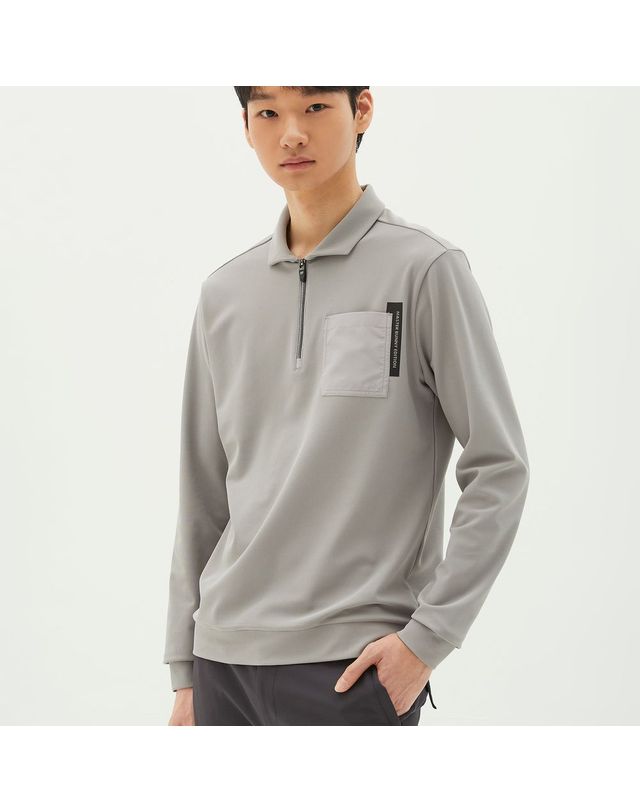마스터바니에디션 남성 우븐 포켓 하프 집업 긴팔 티셔츠 착용컷