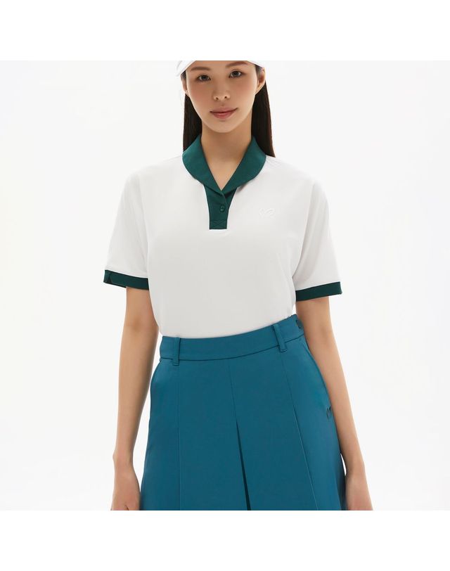 마스터바니에디션 여성 심볼 배색 숄 칼라 반팔 티셔츠 착용컷