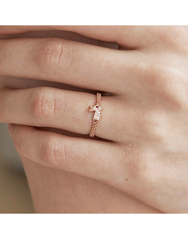 커플레인 14K 로즈골드 블링 토끼 금반지 R14SW119 착용컷