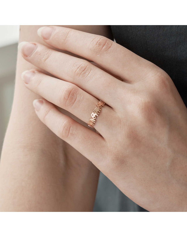 커플레인 14K 행운 코끼리 여자 금반지 R14SW114 착용컷
