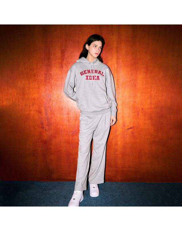 제너럴아이디어 제너럴 아이디어 UNISEX 베이직 로고 후드 세트 [MELANGE GREY] / SBC3U02008SET 착용컷