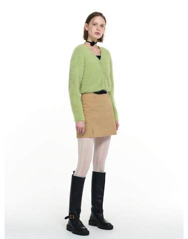 WOMAN 헤어리 브이넥 크롭 가디건 [LIME] / WBD4L04548