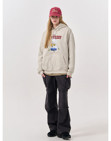 UNISEX 리틀 애니멀 오버핏 기모 후드티 [OATMEAL] / SBD4U02014-WOMAN
