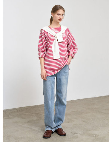 UNISEX 롱슬리브 보더 티셔츠 [MAUVE PINK] / SBE1U01003-WOMAN