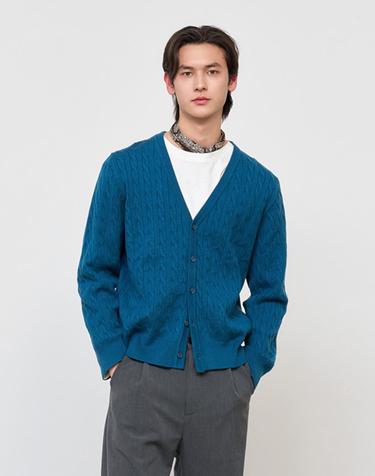 MAN 에센셜 미니멀 케이블 브이넥 가디건 [TEAL GREEN] / SBE1M04004