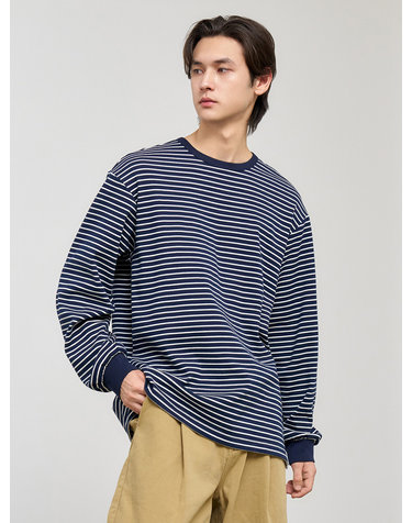UNISEX 베이직 스트라이프 롱 슬리브 티 [NAVY] / SBE1U01005-MAN