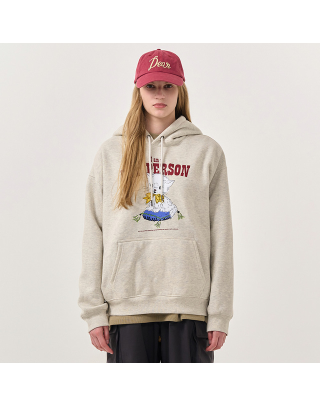 제너럴아이디어 제너럴 아이디어 UNISEX 리틀 애니멀 오버핏 기모 후드티 [OATMEAL] / SBD4U02014-WOMAN 착용컷