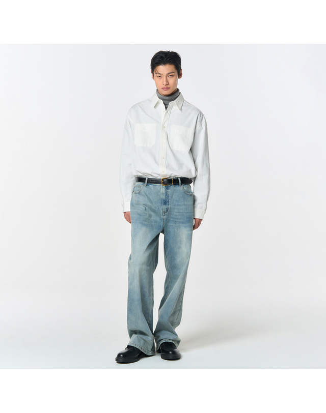 제너럴아이디어 제너럴 아이디어 UNISEX 워시드 워크 셔츠 [4COL] / SBD4U03010-MAN 착용컷