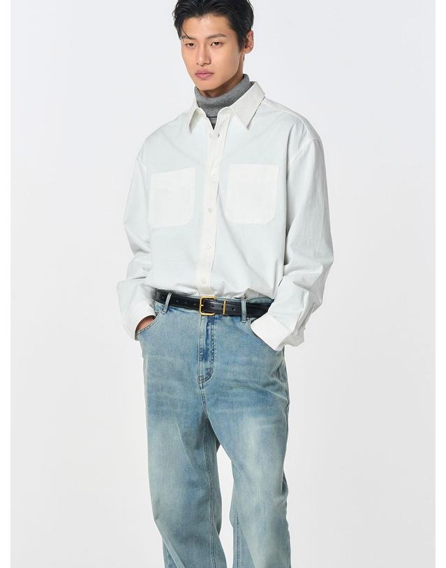 제너럴아이디어 제너럴 아이디어 UNISEX 워시드 워크 셔츠 [WHITE] / SBD4U03010-MAN 착용컷