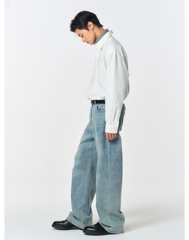 제너럴아이디어 제너럴 아이디어 UNISEX 워시드 워크 셔츠 [WHITE] / SBD4U03010-MAN 착용컷