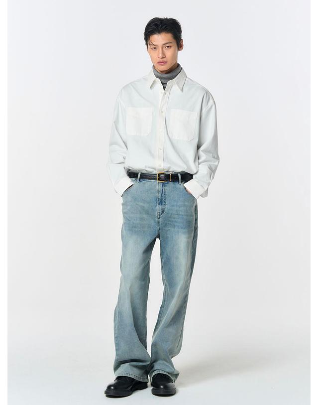 제너럴아이디어 제너럴 아이디어 UNISEX 워시드 워크 셔츠 [WHITE] / SBD4U03010-MAN 착용컷