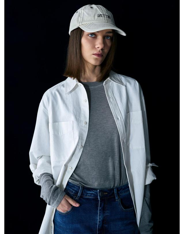 제너럴아이디어 제너럴 아이디어 UNISEX 워시드 워크 셔츠 [WHITE] / SBD4U03010-WOMAN 착용컷