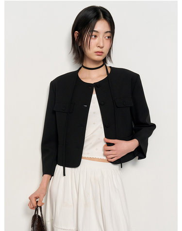WOMAN 트윌 트위드 7부 자켓 [BLACK] / WBE1L09507