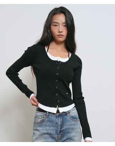 WOMAN 스트랩 레이어드 가디건 [BLACK] / WBE1L04506