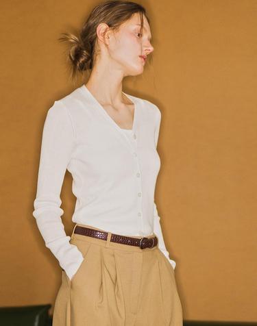 WOMAN 텐셀 리브드 브이넥 가디건 [2COL] / WBE1L04524
