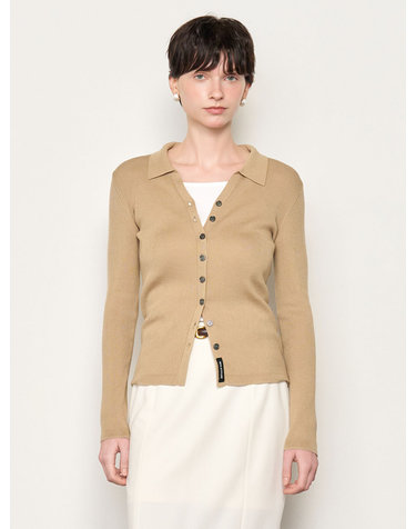 WOMAN 텐셀 리브드 카라 가디건 [BEIGE] / WBE1L04525