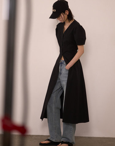 WOMAN 브이넥 퍼프 롱 원피스 [BLACK] / WBE2L15510