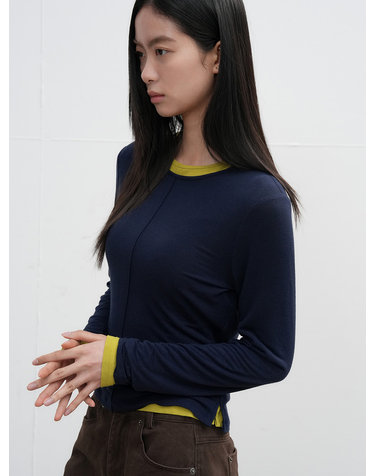 WOMAN 소프트 라운드넥 핀턱 티셔츠 [NAVY] / WBE3L01507