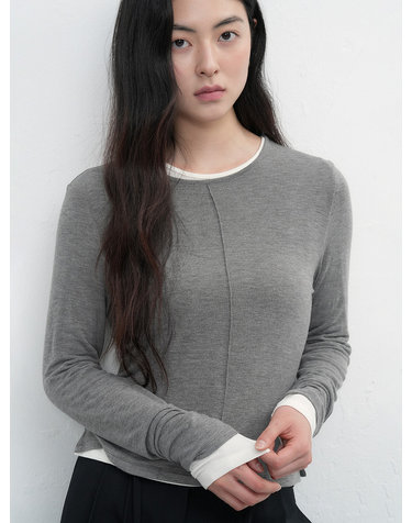 WOMAN 소프트 라운드넥 핀턱 티셔츠 [MELANGE GREY] / WBE3L01507