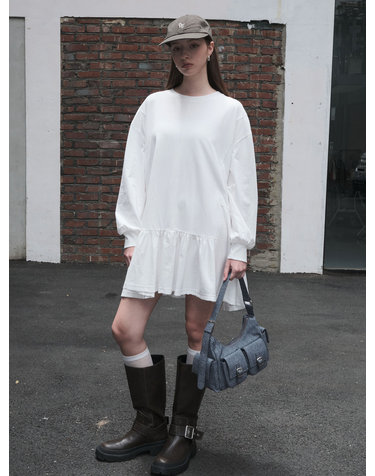 WOMAN 루즈핏 러플 져지 원피스 [WHITE] / WBE3L15502