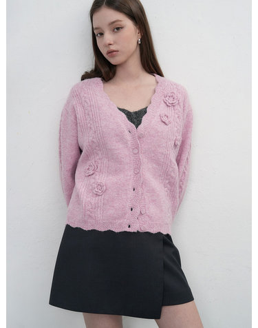 WOMAN 플라워 스캘럽 가디건 [PINK] / WBE3L04510
