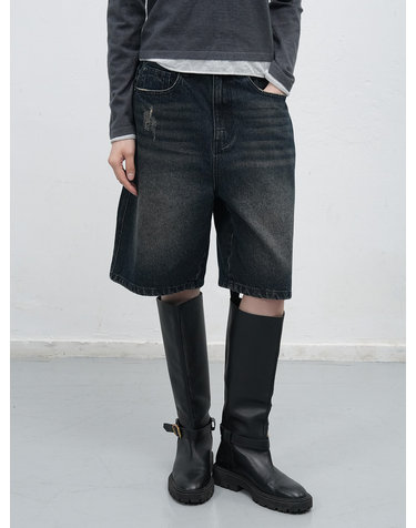 WOMAN 와이드 버뮤다 데님 팬츠 [DARK NAVY] / WBE1L12504