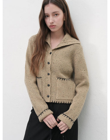 WOMAN 빈티지 스티치 하이넥 카라 가디건 [BEIGE] / WBE3L04516
