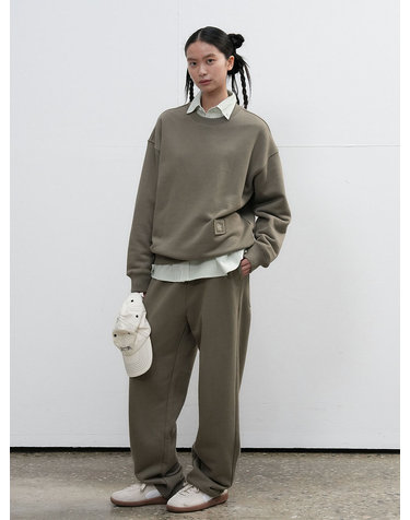 UNISEX 코튼 로고 와이드 밴딩 팬츠 [KHAKI] / SBE3U52003-WOMAN