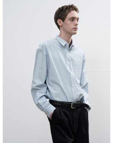 UNISEX 루즈핏 스트라이프 셔츠 [BLUE] / SBE3U03003-MAN