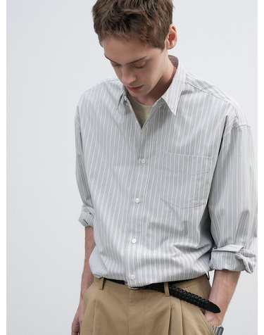 UNISEX 루즈핏 스트라이프 셔츠 [GREY] / SBE3U03003-MAN